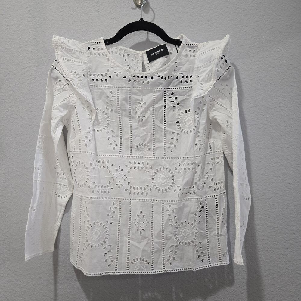 The Kooples Top White 1 Small Eyelet Floral Embroidered Ruffle